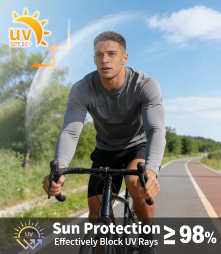 Men's Long Sleeve Shirts UPF 50+ Moisture-Wicking Activewear Pack Large - Sky Blue, Light Grey, Dark Blue, Black, Dark Grey