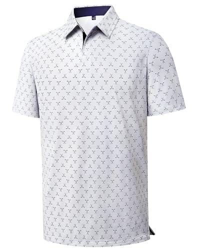 Mens Polo Shirts Dry Fit Breathable Printed Golf Shirt Summer White XL - Alimens & Gentle
