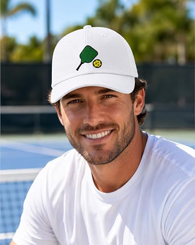 Pickleball Hat - Adjustable Embroidered Baseball Cap for Men Women - White, One Size