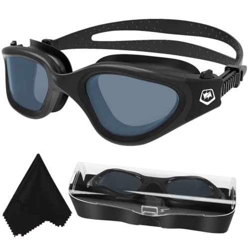 WIN.MAX Polarized Swimming Goggles Anti-Fog UV Protection No Leakage - All Black, Dark