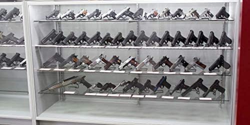Gun Storage Solutions .22Cal & Larger Kikstand Handgun Display Stands - Free Standing or Glass Shelf Clipping Styles