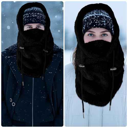 Balaclava Winter Ski Mask for Men Women,Winter Face Masks Drawstring Windproof Hooded Scarf Face Cover Hat Coldproof Warm Cap