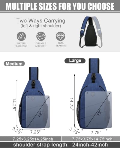 Medium Blue Crossbody Bag for Women Men Convertible Shoulder Sling Backpack