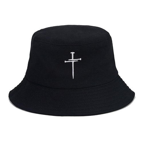 Quanhaigou Unisex Sun Hats, Fashion Beach Bucket Hat for Men Women,Summer Outdoor Boy's Girls Boonie Cap Breathable Packable (Black Cross)