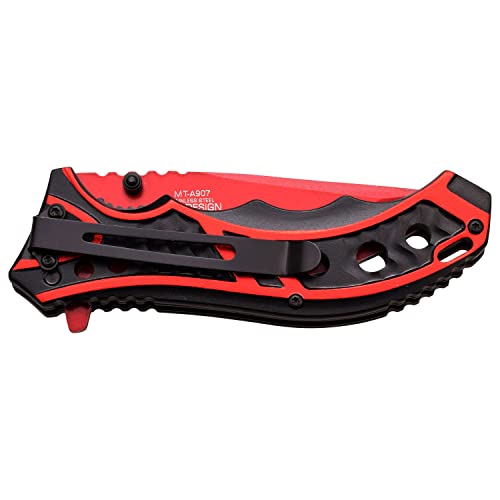 Spring Assist Folding Knife - Red, One-Hand Deployment, Secure Locking