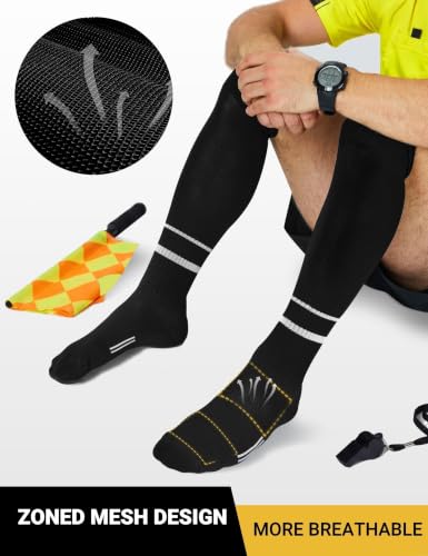 FitsT4 Sports Soccer Referee Socks Large - Cushioned Support & Non-Slip Fit, 2 Pairs