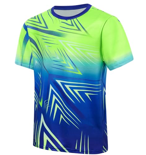 Kids Soccer T-Shirt Boys Athletic Quick Dry Moisture Wicking Size 7-14 Green Blue, 9-10 Years