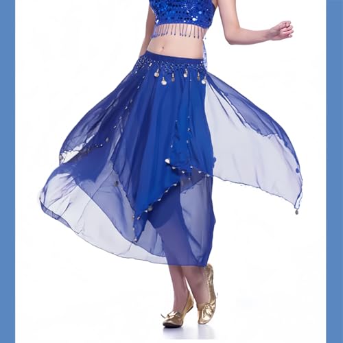 Women's Chiffon Belly Dance Skirt with Coins - Blue Variation