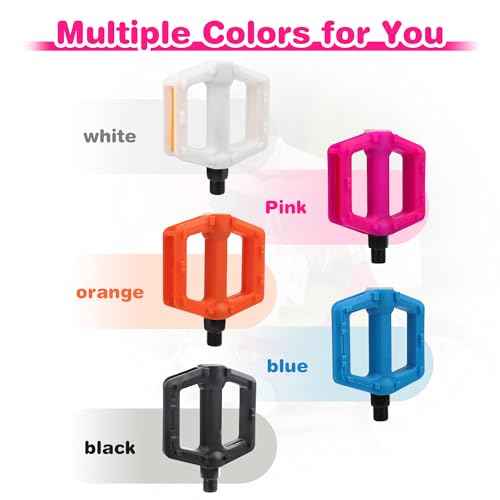 ZUKKA Bike Pedals 1/2-Inch Bike Pedals Non-Slip Kids Bike Peals with Reflective Strips on Sides Multiple Color for Mountain Bike Kid Bike Freestyle BMX Bike