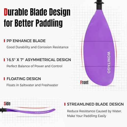 Purple Adjustable Lightweight Kayak Paddle 230-250cm - WONITAGO
