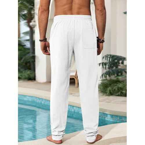 Runcati Mens Kaftan Thobe Pants Cotton Casual Elastic Waist Drawstring Muslim Trousers Summer Yoga Kurta Pants with Pockets