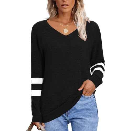 Womens Tops Fall Fashion Sweatshirt for Women Sweaters V Neck Long Sleeve Shirts Trendy Clothes
