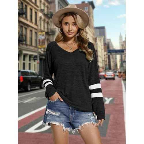 Womens Tops Fall Fashion Sweatshirt for Women Sweaters V Neck Long Sleeve Shirts Trendy Clothes