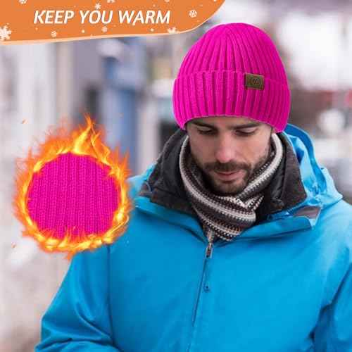 Unisex Satin Lined Beanie Warm Winter Hat Silk Lined Beanie for Women Men Knit Slouchy Hat