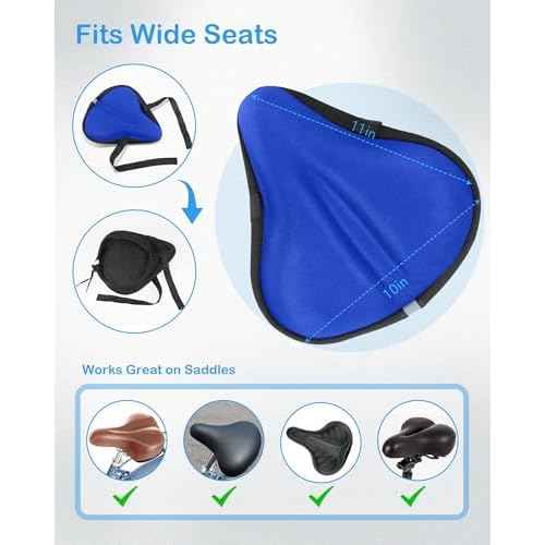 Gel Bike Seat Cover, Bicycle Seat Covers, Adjustable Bike Seats Cushion for Women Men Comfort Compatible, Suitable for Outdoor and Indoor (11x10 inch)
