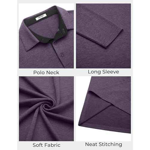 COOFANDY Mens Long Sleeve Polo Shirts Button Casual Tee Collared Work Pullover Shirts