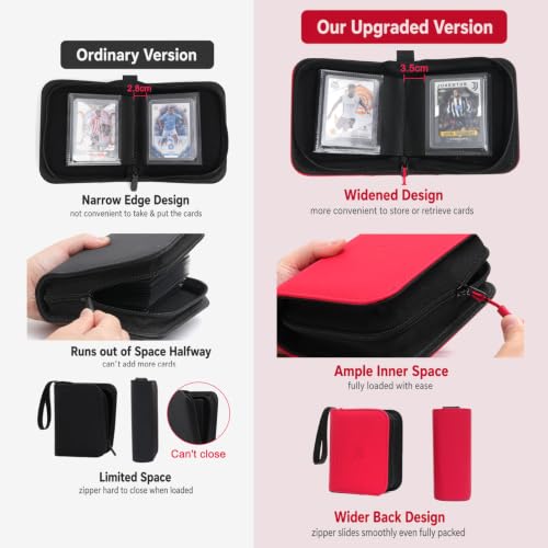 Red Mini 1 Pocket Top Loader Binder - Widened Pages & Spine, Portable Card Organizer