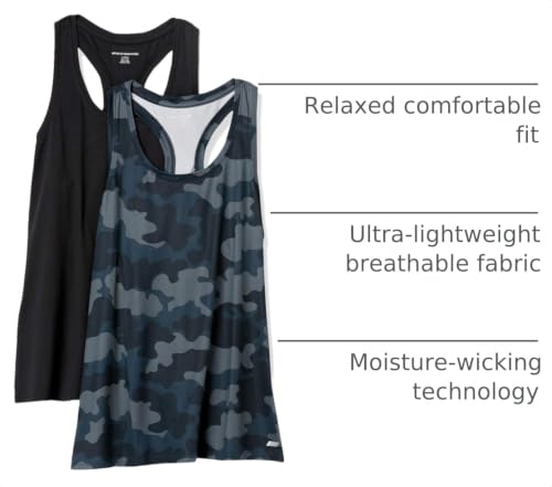 Women's Active Quick Dry Tank Top Racerback Scoop Neck Multipack - Black & Grey Camo, XL