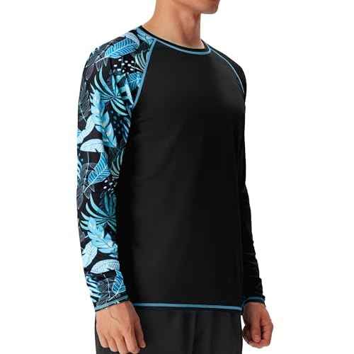 FISHEAL UPF 50+ Mens Swim Shirts, Long Sleeve Sun Protection Shirt, Quick Dry UV SPF Rash Guard for Beach Water Fishing