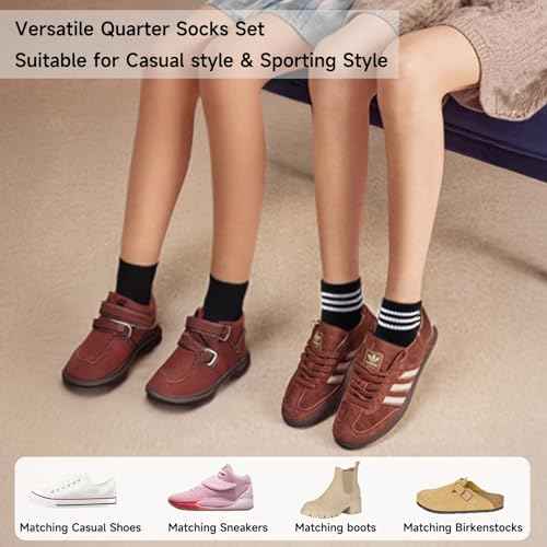 Heatuff Womens Ankle Quarter Socks Cotton Striped Athletic Casual Mini Crew Socks for Women (5 Pairs)