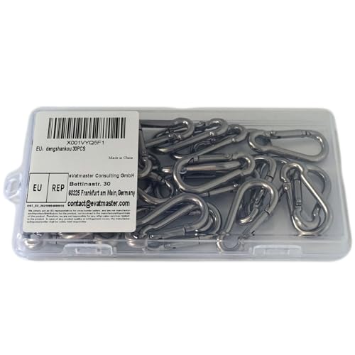 30PCS 304 Stainless Steel Carabiner Clip, Spring Snap Hook M4 1.57 Inch Small Keychain for Keys Swing Set Camping Fishing Hammock