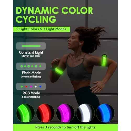 Rechargeable LED Armband 2-Pack, High Visibility Reflective Running Gear for Night Safety, 5 Colors & 3 Modes Light Up Armbands for Night Walking, Cycling, Running Gift for Women Men£¬White