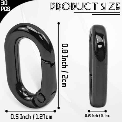30pcs Black Oval Carabiner Metal Spring Loop Clip, Small Carabiner Metal Spring Key Ring for Bags, Keychain, Dog Tag Clips