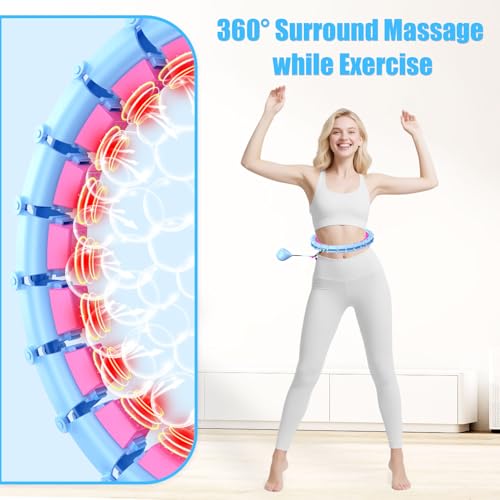 65 Inch Adjustable Weighted Hula Detachable Hoop for Adults Weight Loss, Plus Size Quiet Infinity Fitness Hoop with 32 Links, Non-Drop Funny Smart Exercise Hoops for Women and Beginners