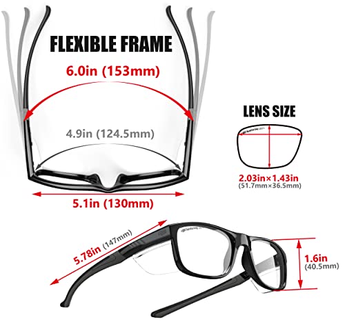 Small Safety Glasses with Side Shield - Anti-Fog, Scratch Resistant, ANSI Z87, Pickleball Glasses - Gloss Black