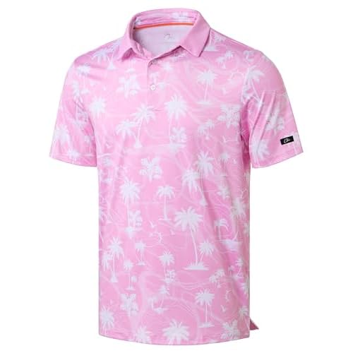 Obla Mens Golf Polo Shirts Short Sleeve Dry Fit Performance Moisture Wicking Casual Print Collared Golf Shirts for Men