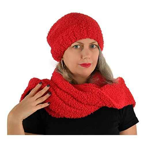 Barefoot Dreams CozyChic Red Beanie and Scarf Set, Slouchy, 100% Polyester Microfiber, Comfortable Winter Gear