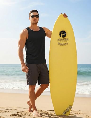 PINSPARK Men's UPF 50+ Quick Dry Athletic Muscle Tank Top Large Black