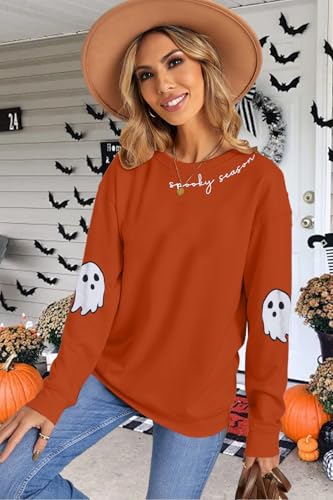 HEBBE Halloween Ghost Sweatshirt Women Spooky Season Pullover X-Large Orange