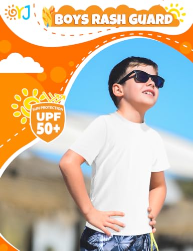 Toddler Boys UPF 50 Short Sleeve Swim Shirt - White 3T Rash Guard for Water Sun Protection
