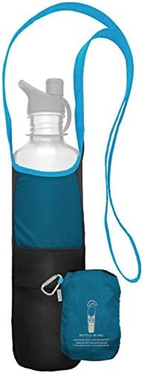 ChicoBag rePETe Water Bottle Sling w/Strap, Carabiner Clip, Built-In Pouch, & Convenient Pockets | Eco-Conscious | Perfect for Walks, Hikes, Outdoor Festivals | Aquamarine (Pack of 2)