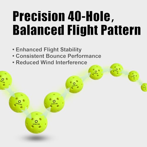 Sonicore Outdoor Pickleball Balls 4 Pack - Durable 40 Holes Sealed Design