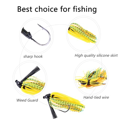 Bass Fishing Jigs Set 5pcs Silicone & Metal Weedless Lure 2.76in 0.35oz