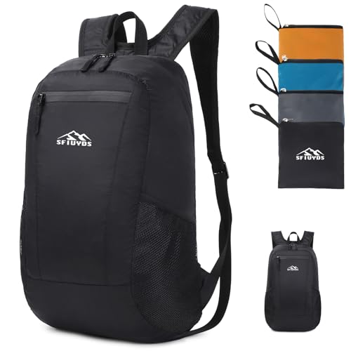 Lightweight Hiking Backpack Small,Waterproof Hiking Daypack,Foldable Backpack for Travel,Ultralight Daypack(Nylon, Black)