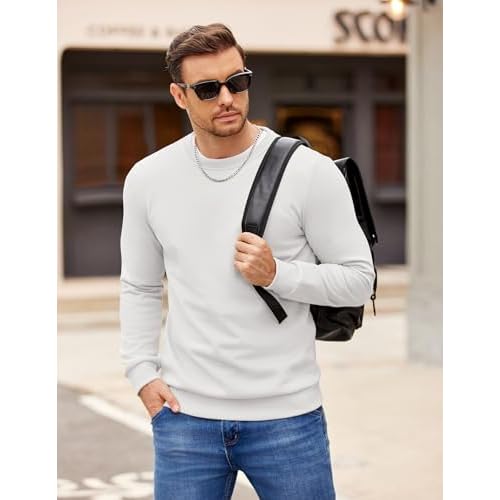 COOFANDY Mens Fleece Pullover Crewneck Sweatshirts Soft Casual Long Sleeves Sweatshirt Crew Neck Pullover Sweater