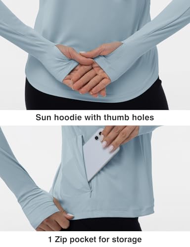 Women's UPF 50+ Sun Protection Hoodie Shirt Long Sleeve Outdoor UV Lightweight Sky Blue Medium