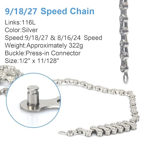 9/18/27 Speed Bike Chain,Bicycle Chain for Road Bike MTB Mountain Racing Cycling Compatible with All Major Systems,116 Links,Steel Cycling Hollow Out Chains with Quick Link