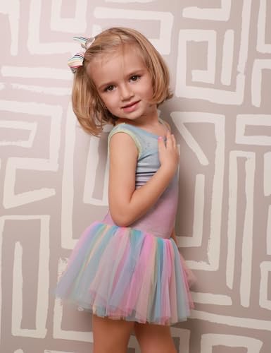 Girls Ballet Leotard with Skirt Dance Costume - Shiny Rainbow 4-5T
