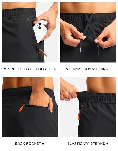 X-Large Men's Athletic Hiking Shorts with 3 Zipper Pockets - Black