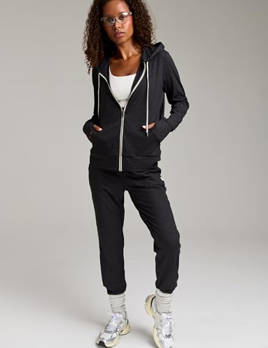 Women's Full Zip Athletic Hoodie with Thumbholes - Relaxed Fit Workout Sweatshirt, X-Large, Black Heather