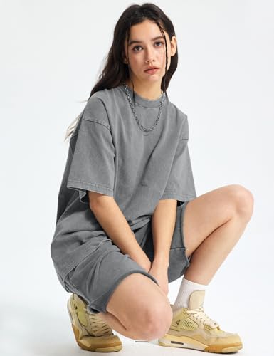Gihuo Oversized Acid Wash T-Shirt for Men - Large Black Gray Khaki Beige Pack