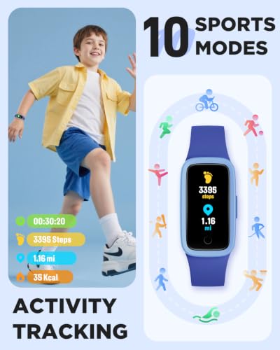 BIGGERFIVE Vigor 3 Kids Fitness Tracker with AMOLED Screen, Blue, Age 5-15