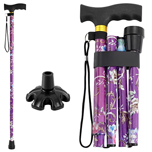 Adjustable Purple Walking Cane for Men & Women - Folding 5-Level Support