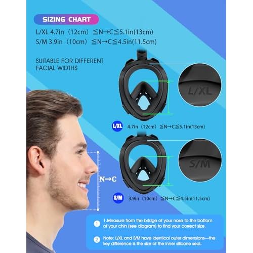 Greatever G2 Full Face Snorkel Mask with Latest Dry Top System,Foldable 180 Degree Panoramic View Snorkeling Mask with Camera Mount,Safe Breathing,Anti-Leak&Anti-Fog