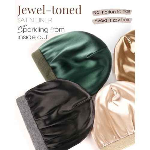 FURTALK 2 Pack Satin Lined Beanie for Men Women Acrylic Winter Hats Warm Silky Skull Cap