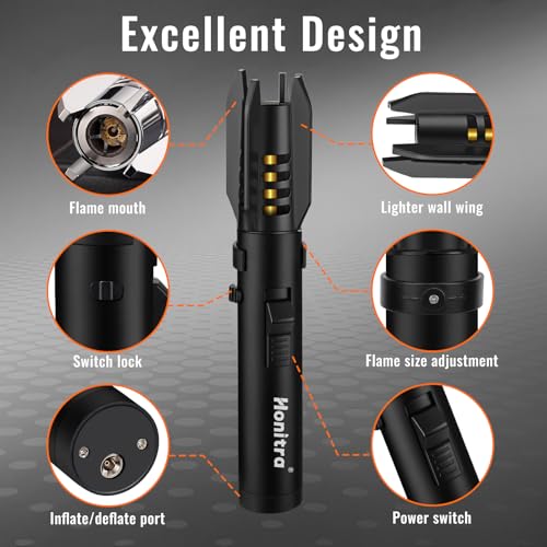 Torch Lighters, Butane Lighters, Adjustable Jet Flame Torch Lighters, Windproof Refillable Gas Torch Lighter Long Lighter for Candle, Grill, BBQ, Fireworks(Butane Not Included) (Black)